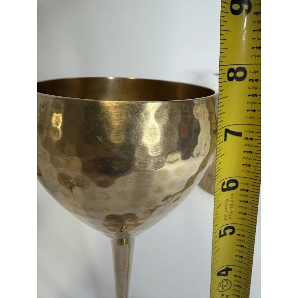 Vintage Hammered Solid Brass‎ Wine Goblets 7.5” Set Of 4 Made In India. Polished
